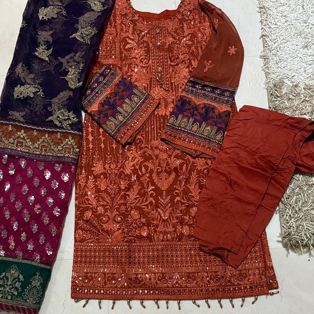 Embroidered Orange Traditional indian Outfit